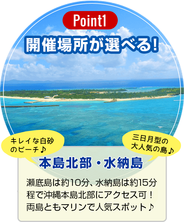 【Point1】開催場所（瀬底島・水納島）が選べる！